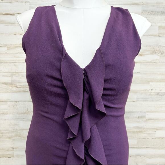 Elie Tahari Ruffle Wool Blend Sheath Dress Size 8 Purple Sleeveless Zip Front - Picture 2 of 14